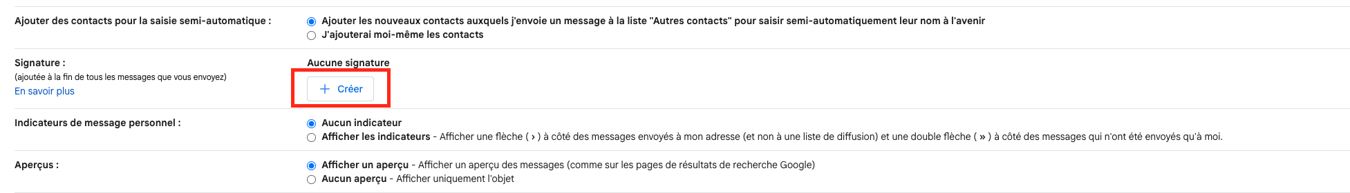 Étape signature Gmail